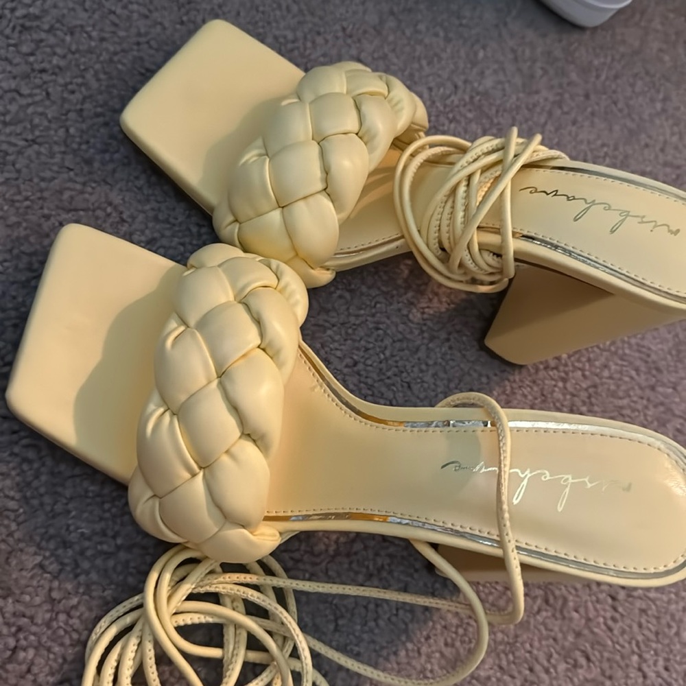 Yellow strappy heels